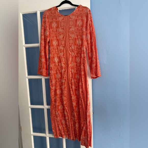Zara Long Tangerine Orange Embroidered Print Maxi Dress - Picture 7 of 11